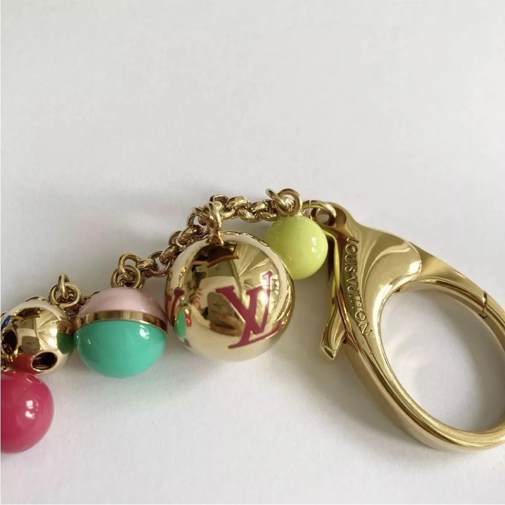 LOUIS VUITTON RARE Grelots Multicolor Gold Bag Charm Keychain Key Ring - Picture 9 of 11